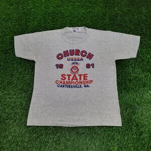 Vintage 1991 USSSA Church Softball Shirt Womens L 21x26 Gray